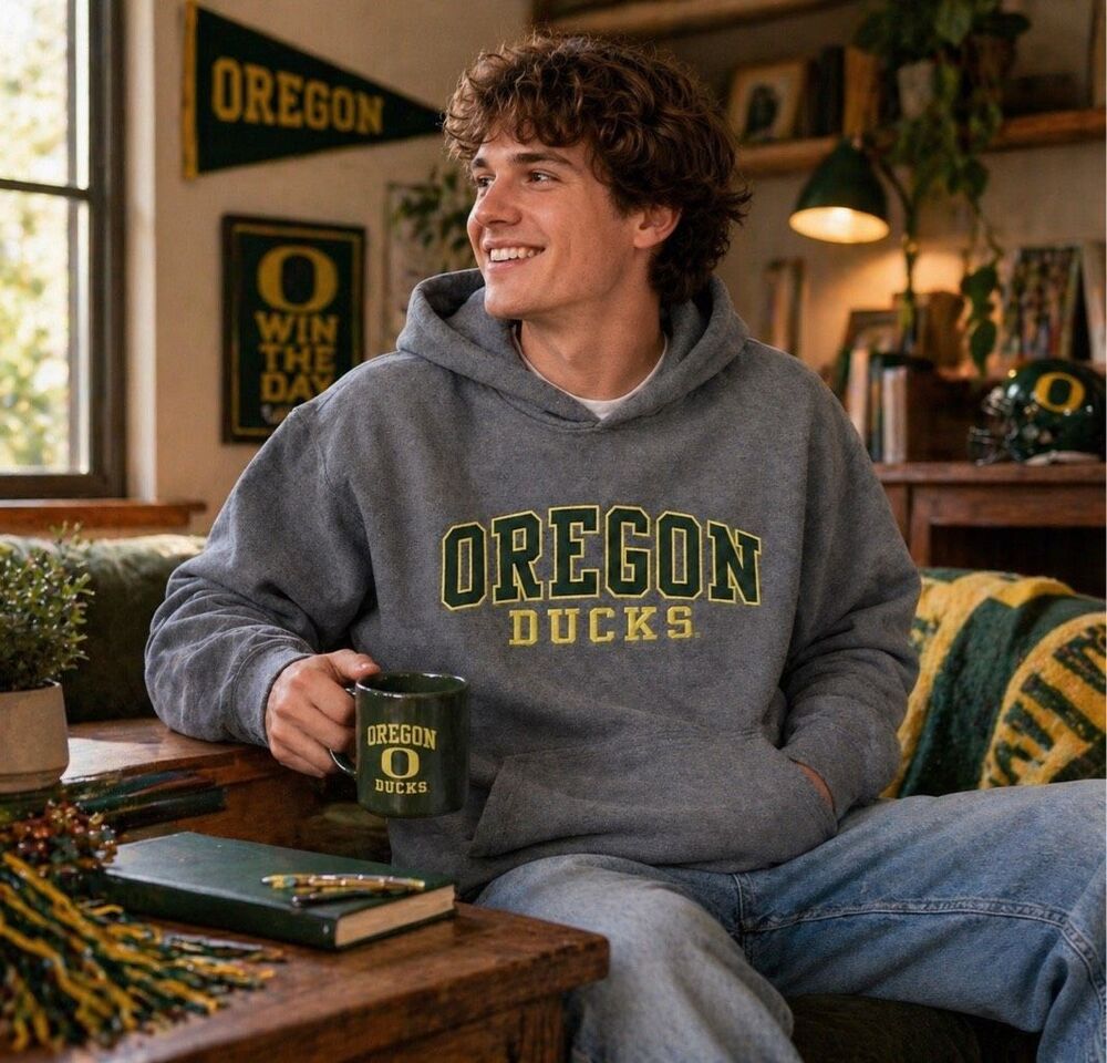 Vintage Old Varsity Brand Oregon Ducks Gray Hooded Sweatshirt Size X-Large
